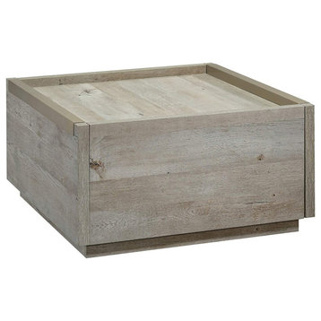 Modern Farmhouse Coffee Table, Square Design With 2 Side Drawers, Mystic Oak