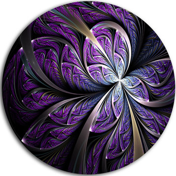 Glittering Purple Fractal Flower, Floral Round Metal Wall Art, 36"