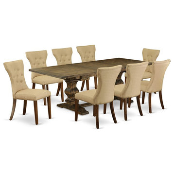 East West Furniture Lassale 9-piece Wood Dining Room Set in Jacobean Brown