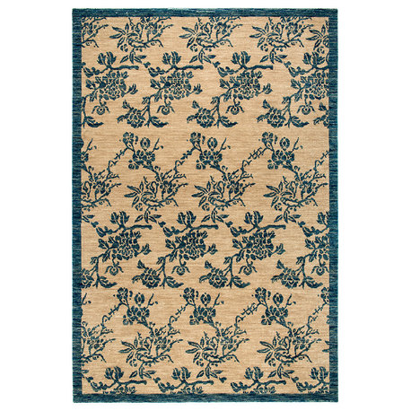 Peonies Ivory Tibetan Rug, 6'x9'