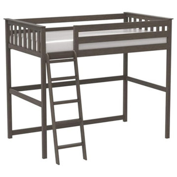 Twin High Loft Bed, Pinewood Frame With Slatted Headboard and Ladder, Clay