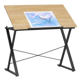Vintage Solid Wood Drawing/Drafting Table with 36 Wide Adjustable Top Distressed Black - Studio Designs