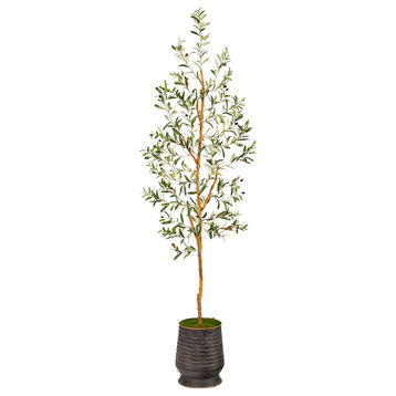 74" Olive Artificial Tree, Ribbed Metal Planter