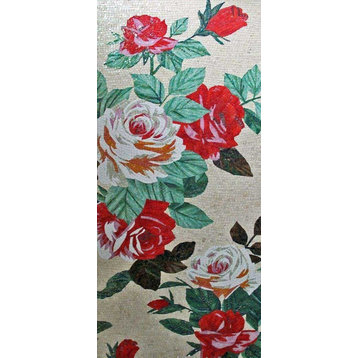 Marble Stone Mosaics - Red and White Roses, 47" X 106"