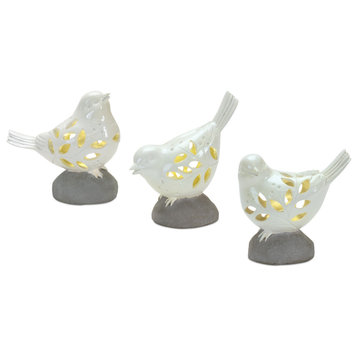 Bird With Led, 3-Piece Set, 6"H/6.25"H/7.25"H Resin 2 AA Battery, Not Included
