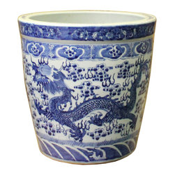 Chinese Blue White Dragon Flower Porcelain Pot Vase - Vases