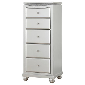 Bowery Hill Modern 5 Drawer Lingerie Chest with Flip Top Mirror in Platinum