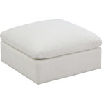 Meridian Furniture - Plush Velvet / Down Standard Comfort Modular Chair, Cream, Ottoman - No matter how big or little the size of your gang, they can all find their sweet spot when you choose pieces from the Plush collection to build your ideal seating group. Choose this individual Plush piece or pair multiple pieces together to get the custom look everyone will love. The soft cream velvet material is soft and welcoming to the touch, and the set's cushions are overstuffed with a down and feather blend to provide ample support for tired bodies.