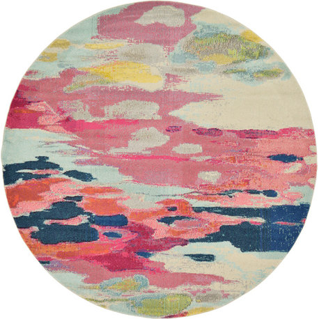 Unique Loom Pink Estrella Laurnell 8' 0 x 8' 0 Round Rug