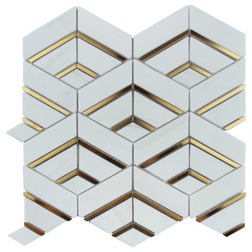 TNDOG-08 Starwhite Gold Metal Stainless Steel Polished Marble Backsplash Tile, 10 Sheets