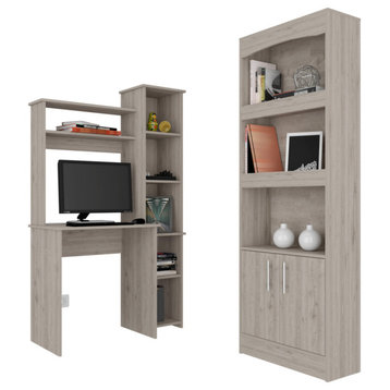 Detroit 2-Piece Office Set with Bookcase and Desk, Light Gray