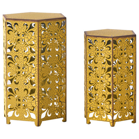GDF Studio Utica Antique Style 2-Piece Yellow Accent Side Table, Yellow