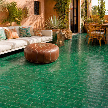 Green Moroccan Bejmat Floor Tiles for a Sunlit Patio Design