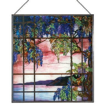 Tiffany Stained Glass Panel, View of Oyster Bay