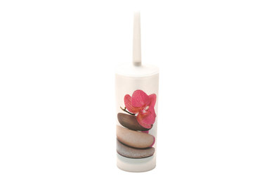 Bathroom Free Standing Printed Toilet Bowl Brush and Holder, Spa