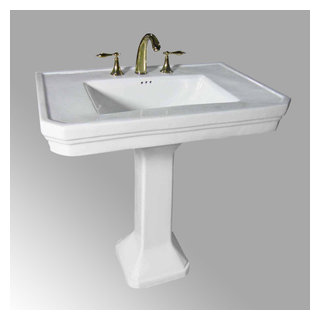 Ondine White Pedestal Bathroom Sink Combo with Overflow Hole