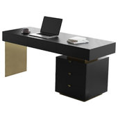 63 Modern Black Home Office Desk with Drawers & Side Cabinet in Gold Base