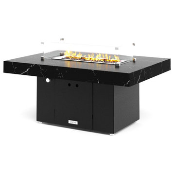 FirePit Table, 48"x34"x21", Natural Gas, Laminam Nero Marquina Brushed, Black