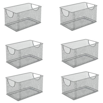 Household Wire Mesh Open Bin Shelf Storage Basket, 10.75"lx5.5"wx6.5"h, 6-Pack