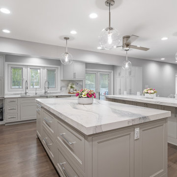 Open Kitchen with Dual Islands and Pet Feeding Station