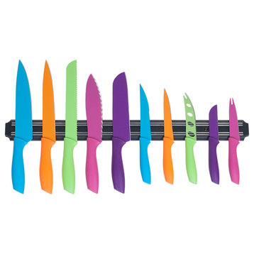 10-Piece Multi Colored Knife Set with Magnetic Bar by Classic Cuisine