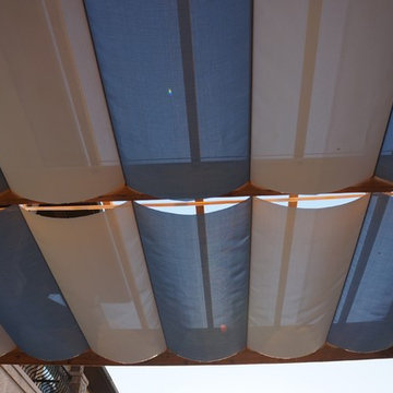 Infintiy Canopy in D. Poolside and White installed on to a custom Cedar Pergola