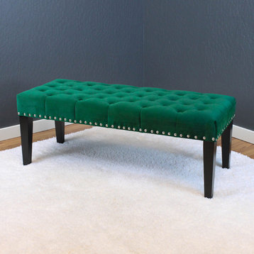 Markelo Velvet Bench, Emerald Green