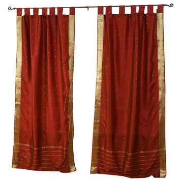 Rust  Tab Top  Sheer Sari Cafe Curtain / Drape / Panel  - 43W x 36L - Pair