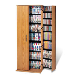 Prepac Grande Locking Media Storage Cabinet in Oak and Black - Media Cabinets