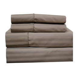 Royal Tradition - 650 TC 22" Extra Deep Pocket Stripe Sheet Set, Taupe, California King - Sheet And Pillowcase Sets