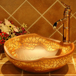 vintage engraved ceramic vessel sink - Bathroom Sinks