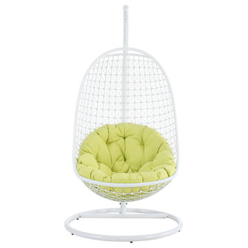Modern Contemporary Outdoor Patio Rattan and Wicker Swing Lounge Chair White