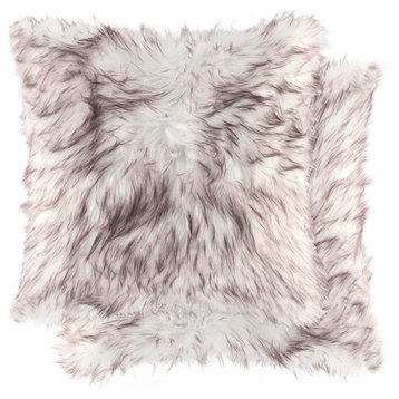 Belton Faux Fur Pillows, Set of 2, Gradient Chocolate, 18"x18"