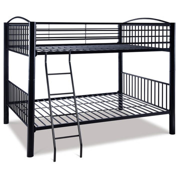 Linon Heavy Metal Full Over Full Bunk Bed Attached Ladder in Black
