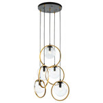 Artcraft Lighting - Lugano 5 Light Cord Pendant, Vintage Brass/Black - From the Lighting Pulse design firm, this Lugano collection 5 light chandelier features clear round glassware which is complimented by vintage brass encasings on a black frame.