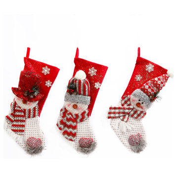 Set of 3 fabric snowman Christmas stockings