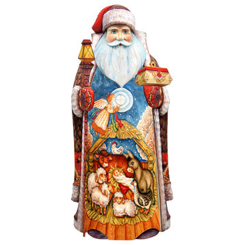 Village Nativity Devotional Santa, Woodcarved Figurine