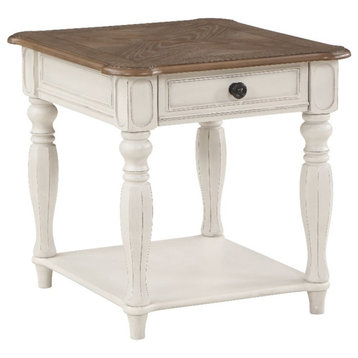 ACME Florian 1-drawer Wooden End Table in Oak and Antique White