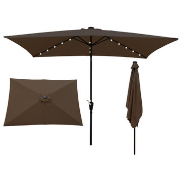 Rectangular 10' Patio Solar LED Lighted Outdoor Market Umbrella, Chocolate