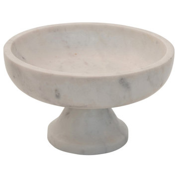 Marble Footed Pedestal Bowl, Grey, White