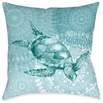 Sea Life Medallion Turtle Outdoor Decorative Pillow, 18"x18"