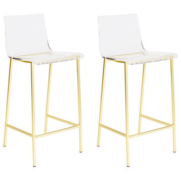 Micheal's Modern Low Back Acrylic Stool With Back Gold Set of 2