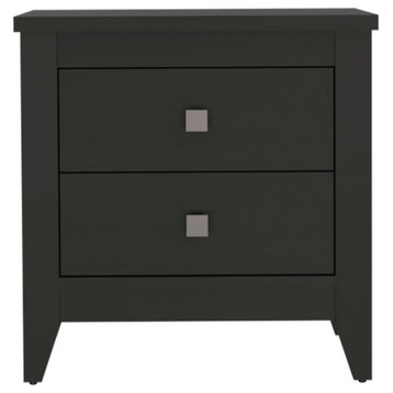 Breeze Four-Legged Modern Bedroom Nightstand, with Two Drawers - Black