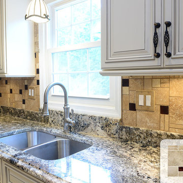 Travertine Mosaic Tile Brown Glass Backsplash