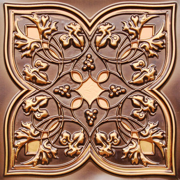 24"x24" D212 PVC Faux Tin Ceiling Tiles, Set of 6, Antique Copper