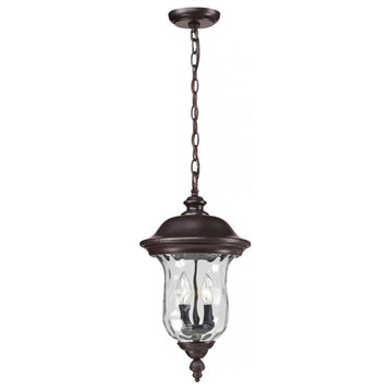 Bronze Armstrong 2 Light Outdoor Pendant With Clear Water Glass Shade
