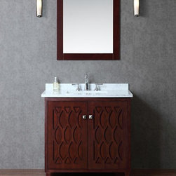 36 inch Modern Single Sink Bathroom Vanity Set in Walnut Finish - Bathroom Vanities And Sink Consoles