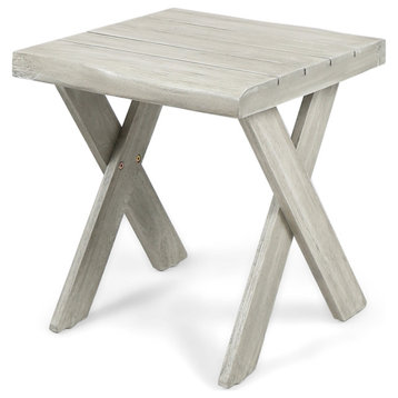 Farrells Indoor/Outdoor Acacia Wood Side Table, Light Gray, Single