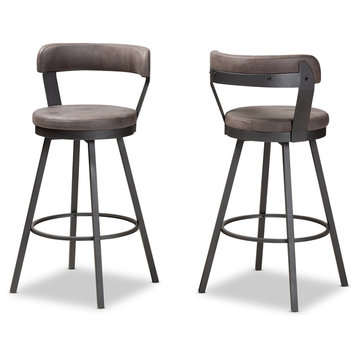 Stevan Industrial Gray Faux Leather Upholstered Pub Stool Set