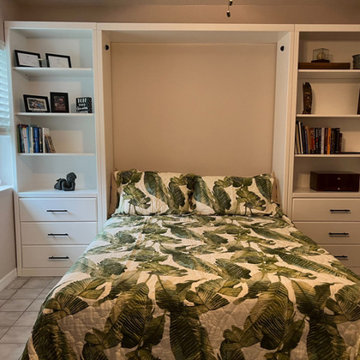 Space Saving Savona Queen Vertical Wall Bed with Hidden Flip Leg, Side Cabinets